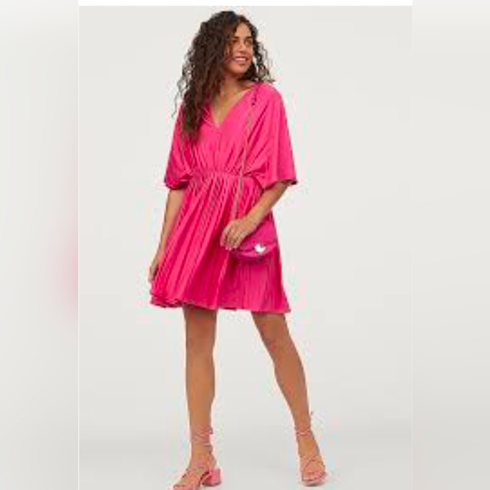 H&M Cerise/Hot Pink Pleated Dress NWOT